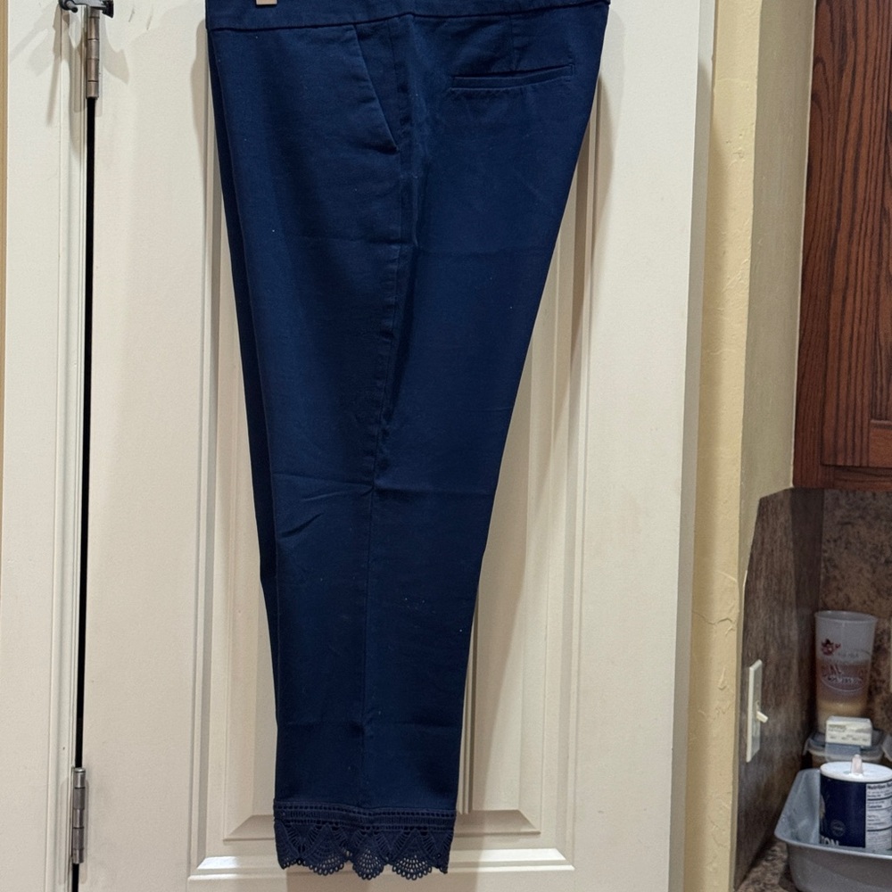 Ann Taylor Factory Dark Blue Cropped Jeans with Lace Detail Sz 16